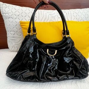 Gucci Black Patent Leather Shoulder Bag with Gold Hardware